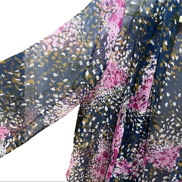 Pure Sugar 100% Silk Gray & Pink Kimono Wrap w/ Sleeves Open Front Sz XS - Picture 8 of 10